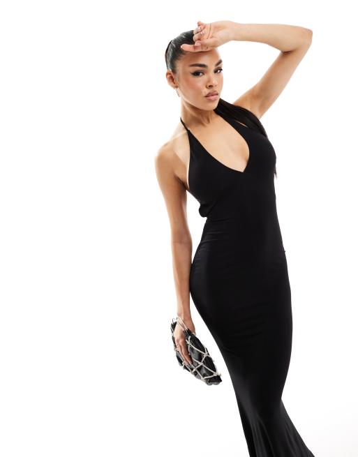 Asos black backless dress best sale