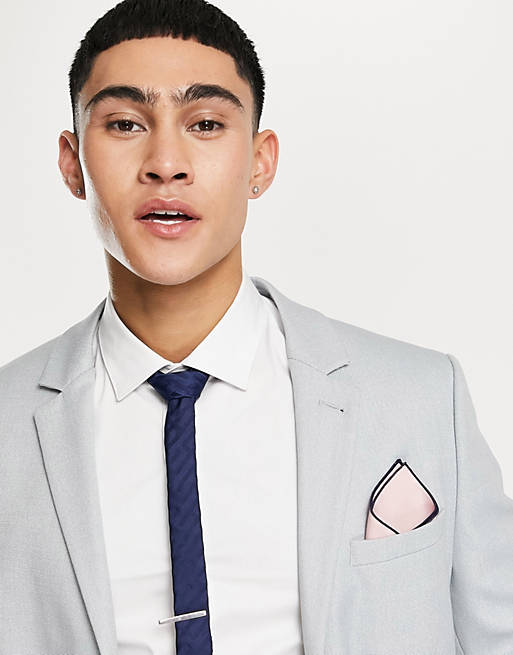 Skinny tie in navy design with pink pocket square Asos Men Accessories Ties Pocket Squares 