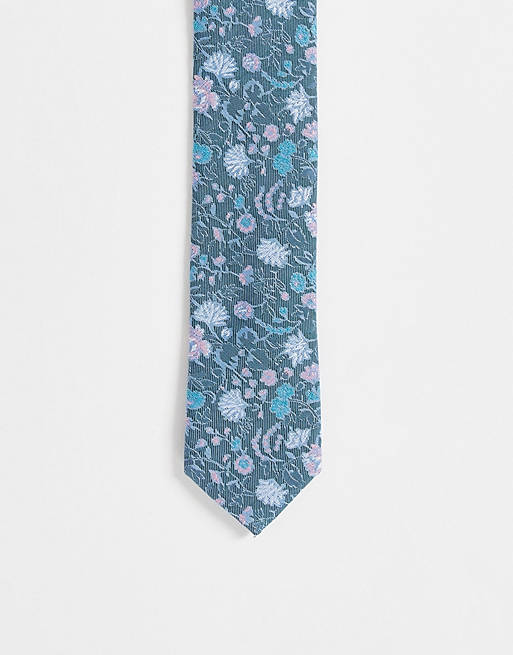 ASOS DESIGN skinny tie in pink and navy floral | ASOS