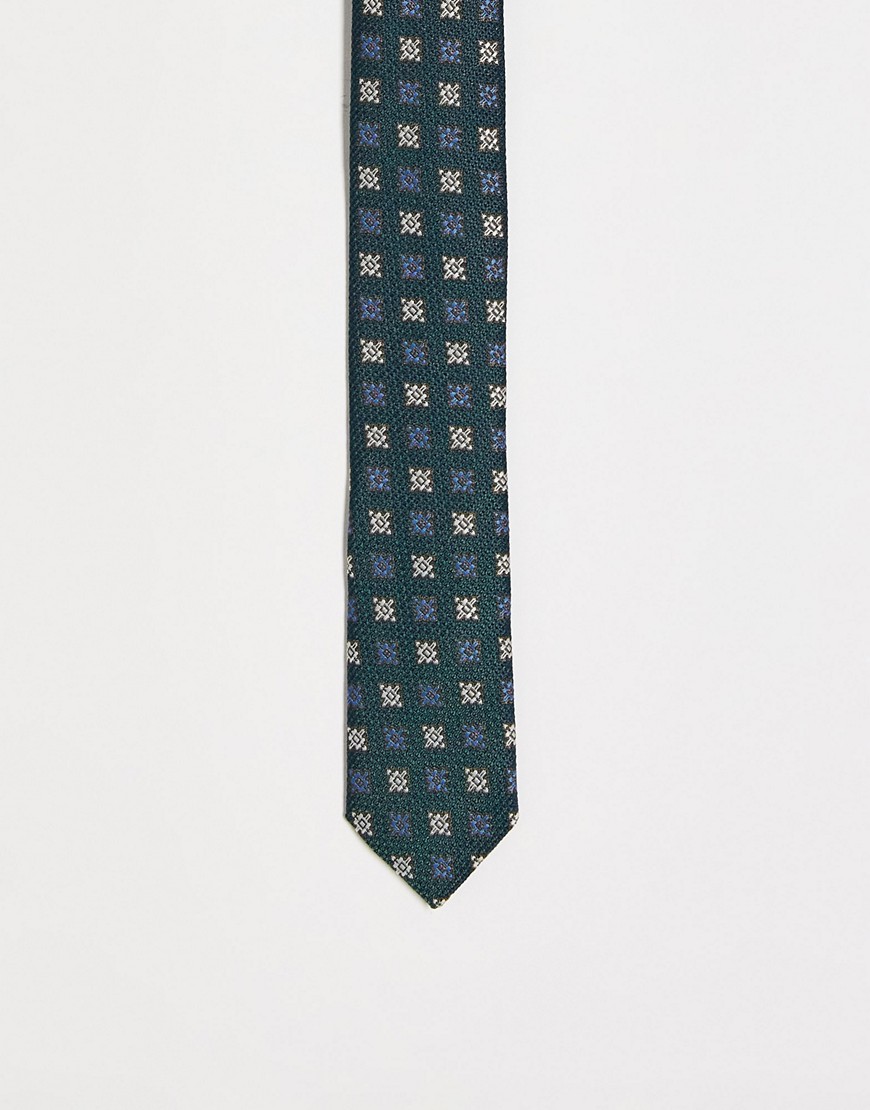 ASOS DESIGN skinny tie in turquoise geo design-Blue