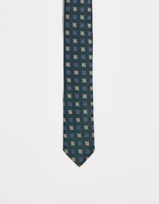 ASOS DESIGN skinny tie in turquoise geo design