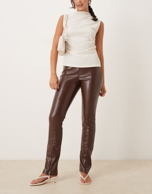 ASOS DESIGN skinny trouser in faux leather in fudge
