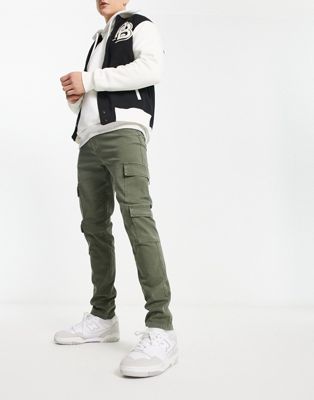 ASOS DESIGN skinny trouser with cargo pockets in khaki