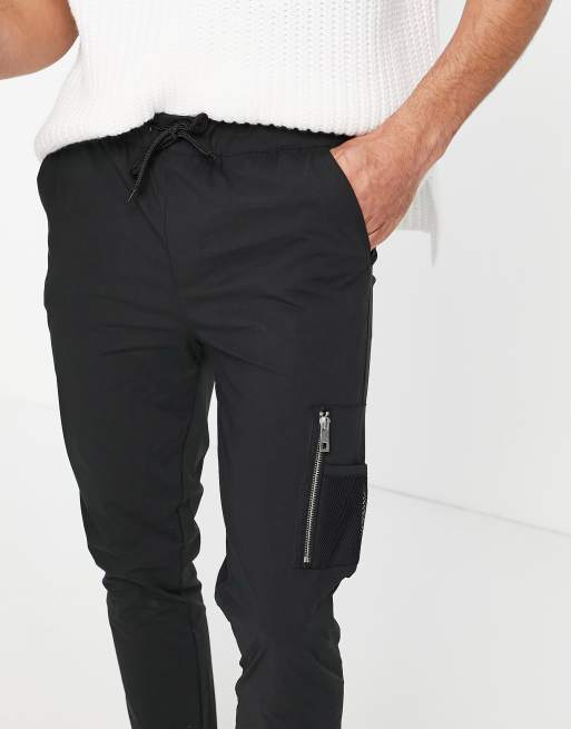ASOS DESIGN skinny trousers with elastic waist and MA1 pocket in