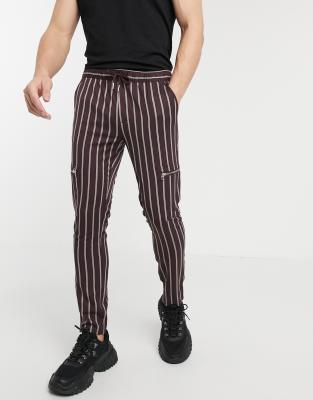 asos elastic stripe waist skinny zip trousers pants