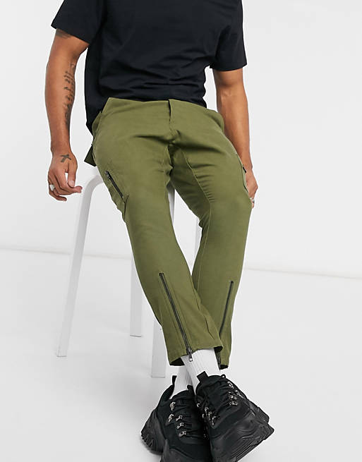 ASOS DESIGN skinny trousers with multi zips in green