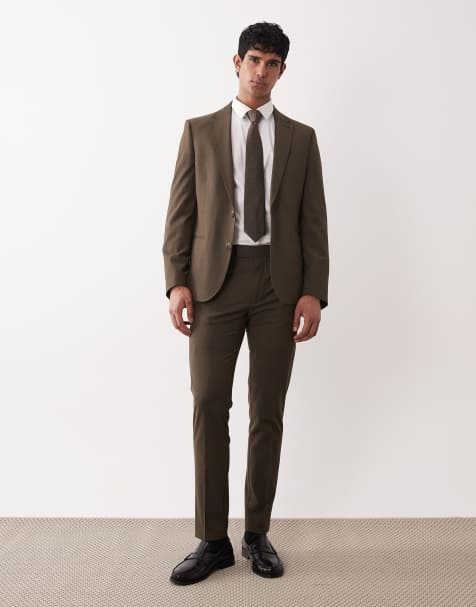 ASOS DESIGN skinny trousers with washable wool in olive green