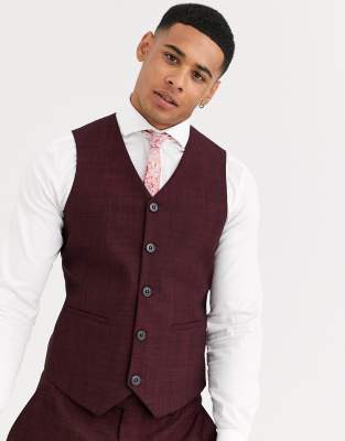 ASOS DESIGN - Skinny trouwcolbert in wijnrood met crosshatch Rood