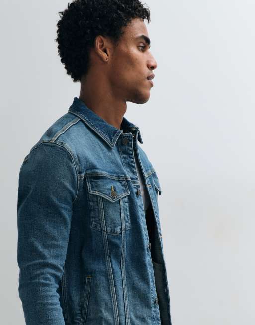 ASOS DESIGN skinny trucker denim jacket in dark wash blue, 2 of 5