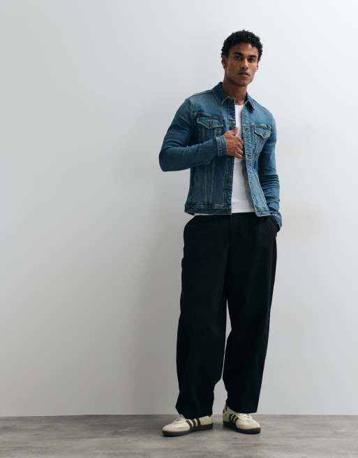 ASOS DESIGN skinny trucker denim jacket in dark wash blue, 3 of 5