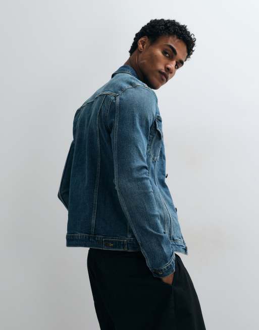 ASOS DESIGN skinny trucker denim jacket in dark wash blue, 4 of 5