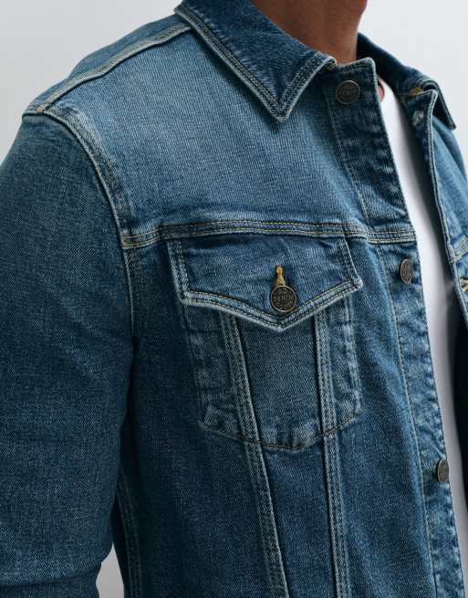 ASOS DESIGN skinny trucker denim jacket in dark wash blue, 5 of 5