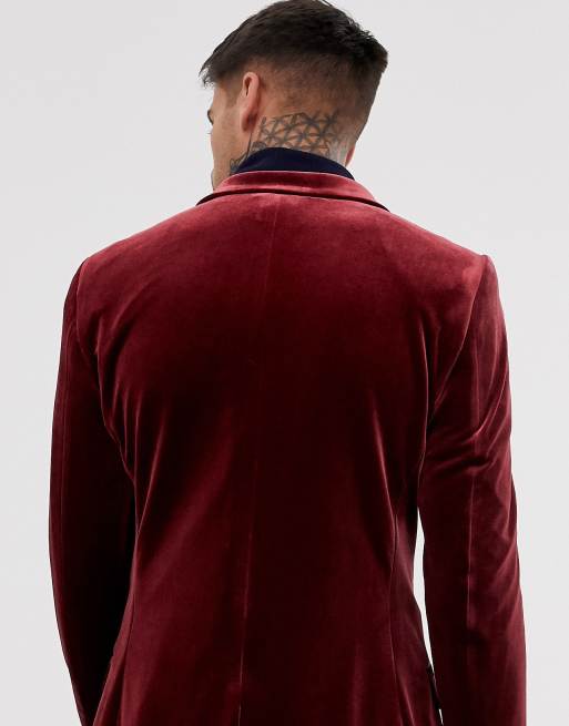 ASOS DESIGN skinny tuxedo blazer in red velvet