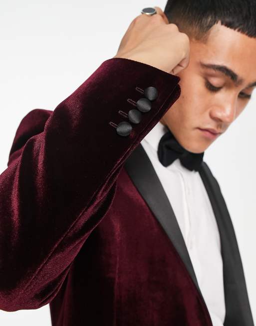 French Connection velvet blazer in burgundy