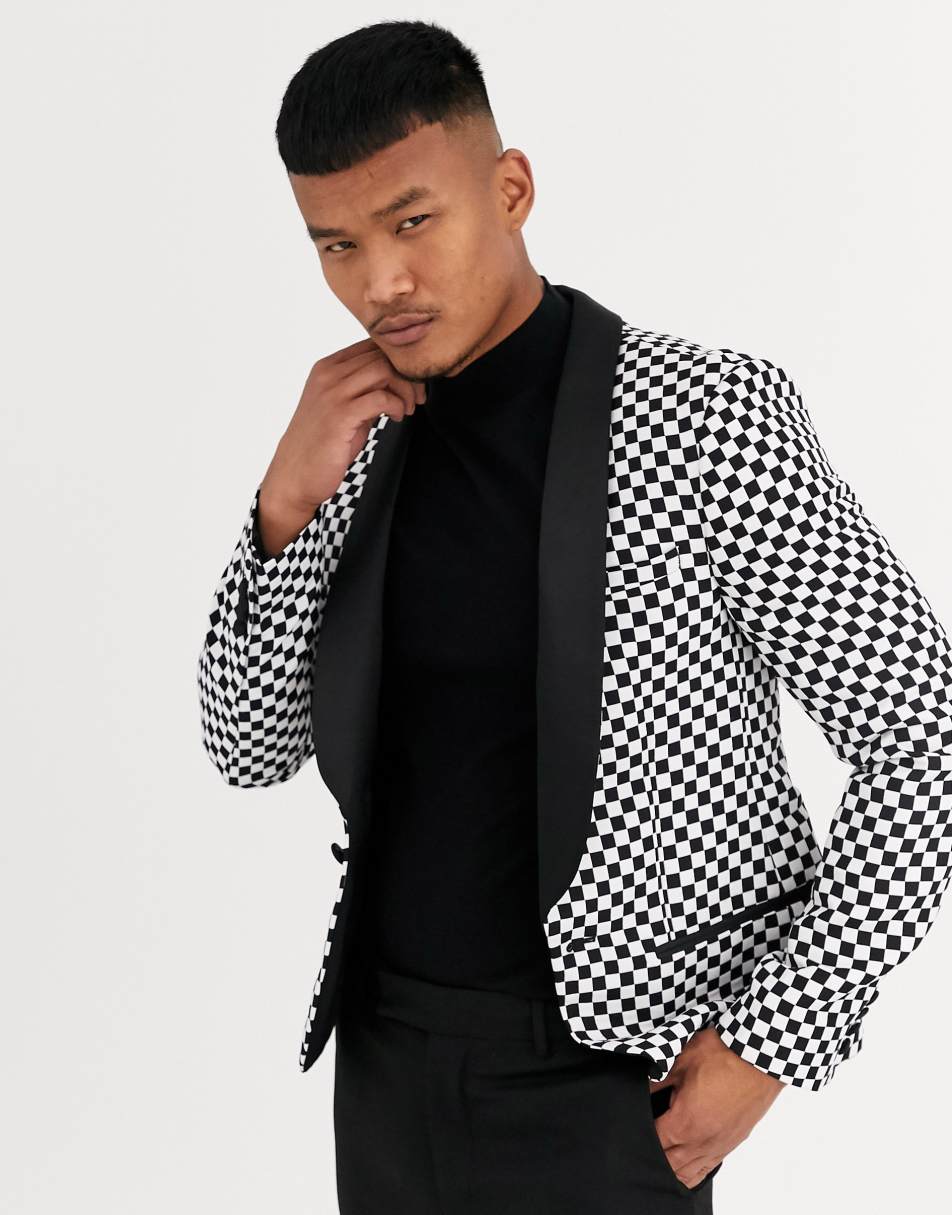 Белый пиджак в клетку. Пиджак ASOS Design skinny Blazer белый с чёрным. Приталенный пиджак ASOS Design-белый. Асос пиджак мужской. Пиджак мужской белый в черную клетку.