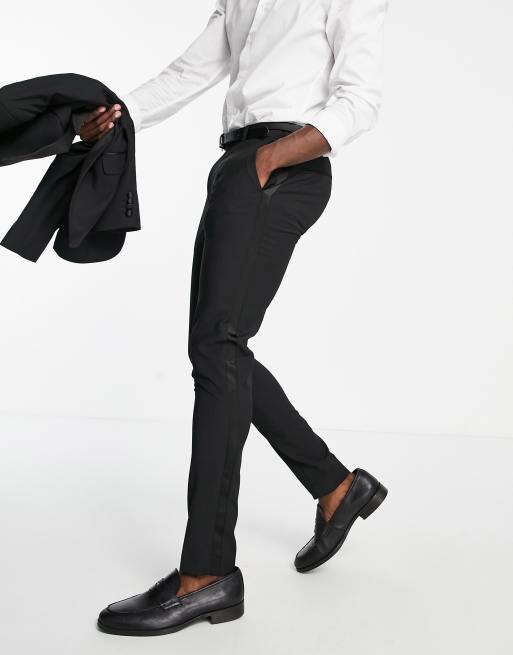 ASOS DESIGN skinny tuxedo pants in black