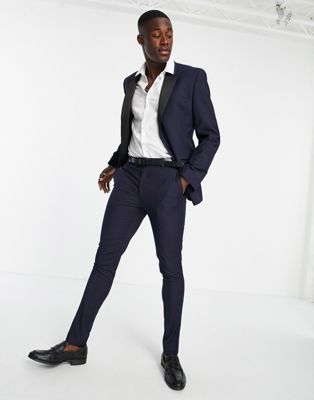 ASOS DESIGN skinny tuxedo in navy suit trousers