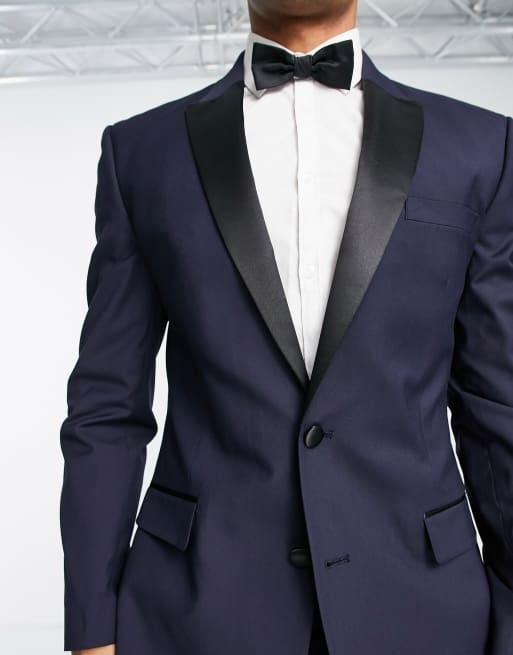 Dark blue suit store with black lapel