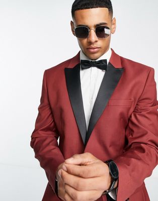 ASOS DESIGN skinny tuxedo jacket in red with black lapel - ASOS Price Checker