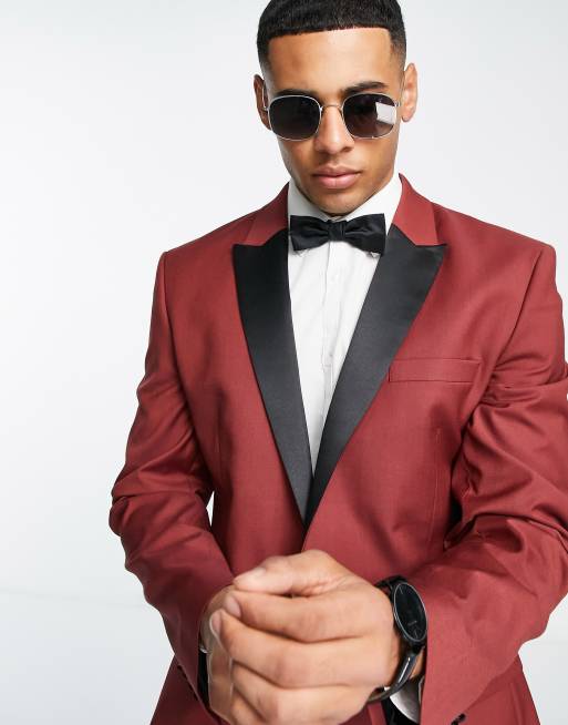 Asos Design Skinny Tuxedo Jacket In Red With Black Lapel | Asos