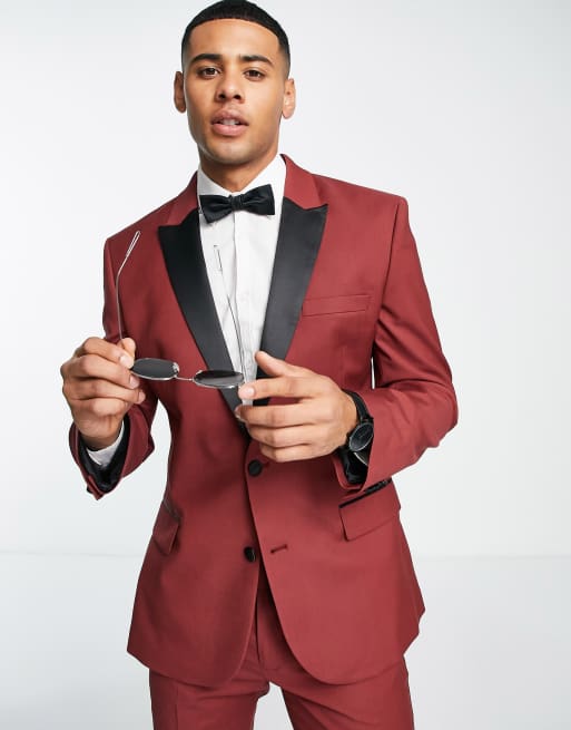 Asos Design Skinny Tuxedo Jacket In Red With Black Lapel | Asos