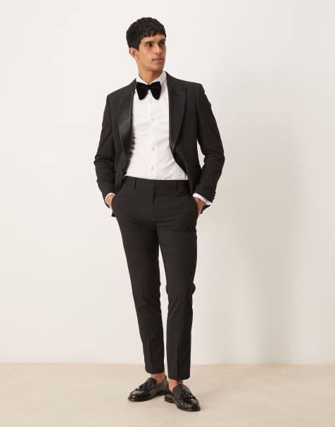 ASOS DESIGN skinny tuxedo trousers in black