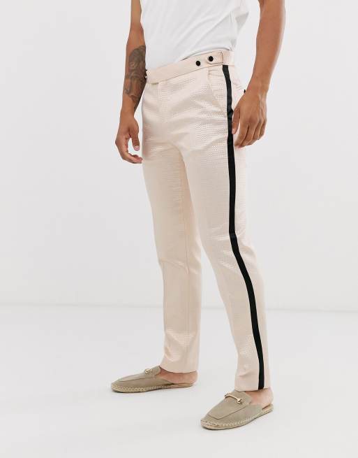 ASOS DESIGN skinny tuxedo prom suit in champagne jacquard, 3 of 3