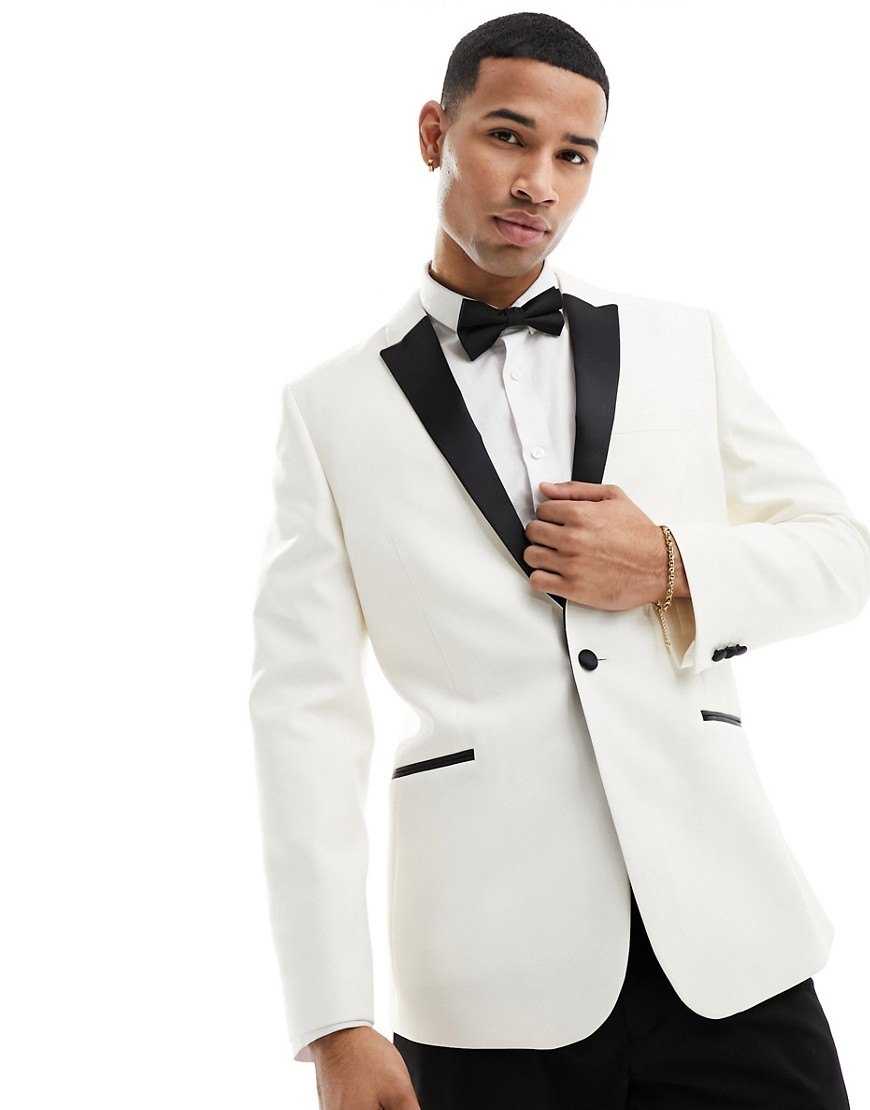 Asos Design Skinny Tuxedo Suit Blazer In Cream-white