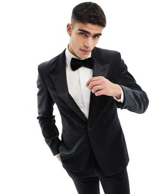 ASOS DESIGN skinny tuxedo suit jacket in black velvet