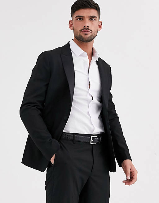ASOS DESIGN skinny tuxedo suit jacket in black