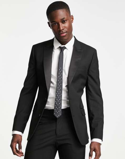 ASOS DESIGN skinny tuxedo suit jacket in black - view 1