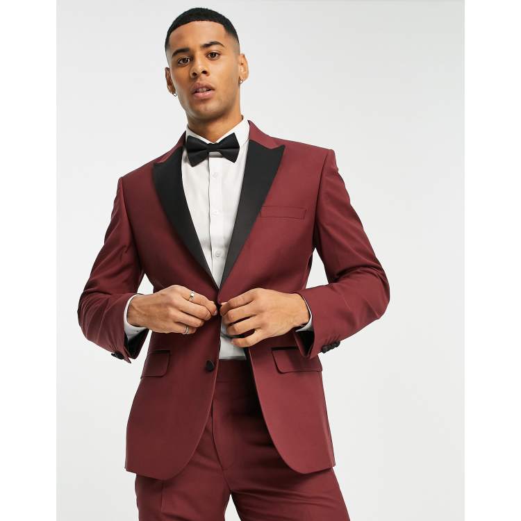 ASOS DESIGN Skinny Tuxedo Suit Jacket In Burgundy | lupon.gov.ph