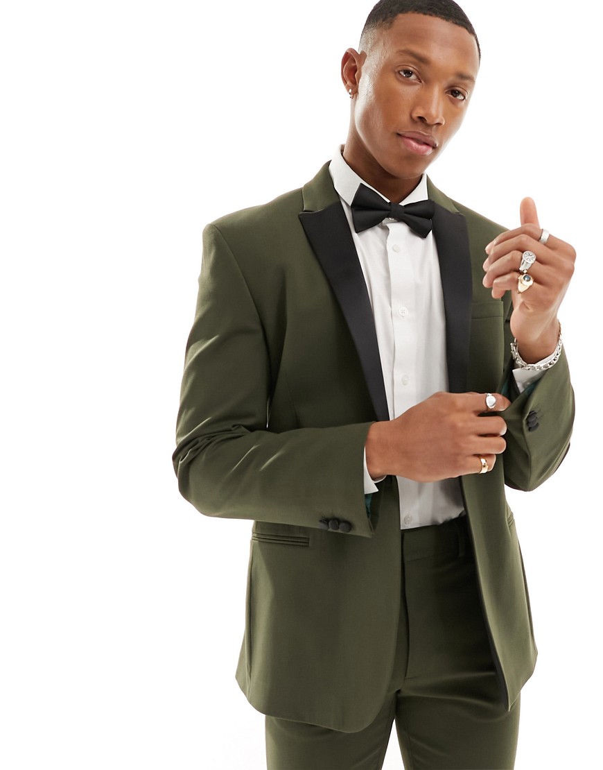 ASOS DESIGN skinny tuxedo suit jacket in green