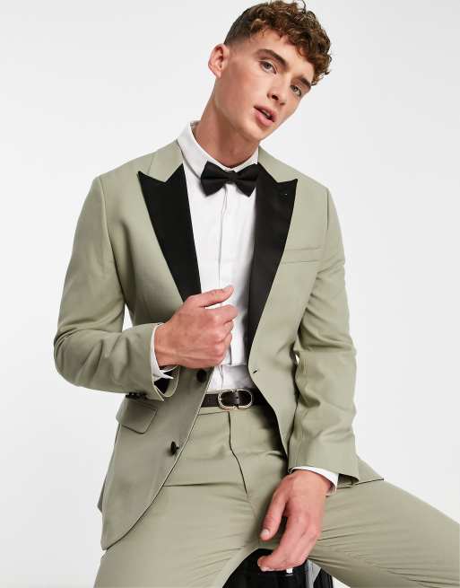 ASOS DESIGN skinny tuxedo suit jacket in khaki | ASOS