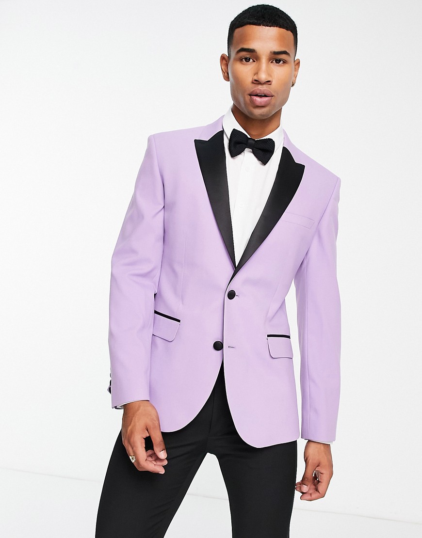 ASOS DESIGN skinny tuxedo suit jacket in lilac-Purple