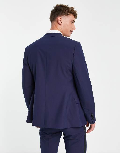 Navy Blue Skinny Fit Tuxedo Suit Jacket