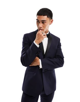 ASOS DESIGN skinny tuxedo suit jacket in navy - ASOS Price Checker