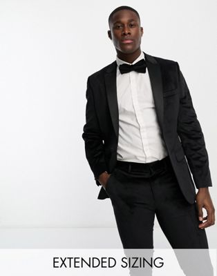 Shop Asos Design Skinny Tuxedo Suit Jacket In Velvet In Black