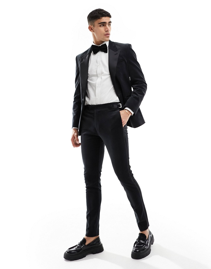 Asos Design Skinny Tuxedo Suit Pants In Black Velvet