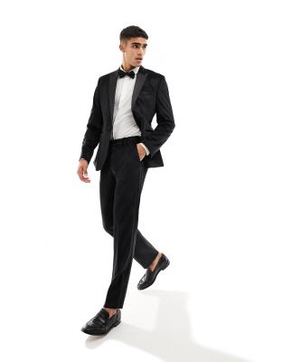 Asos Design Skinny Tuxedo Suit Pants In Black Velvet