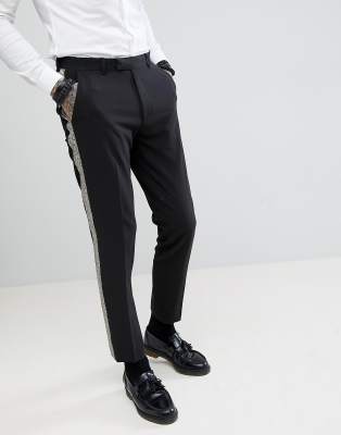 black tuxedo pants with black stripe