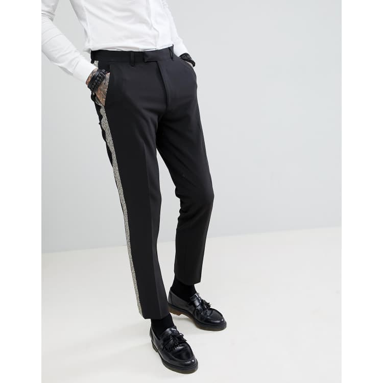 Black dress pants sale with gold stripe