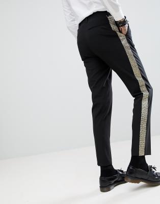 black tuxedo pants with white stripe