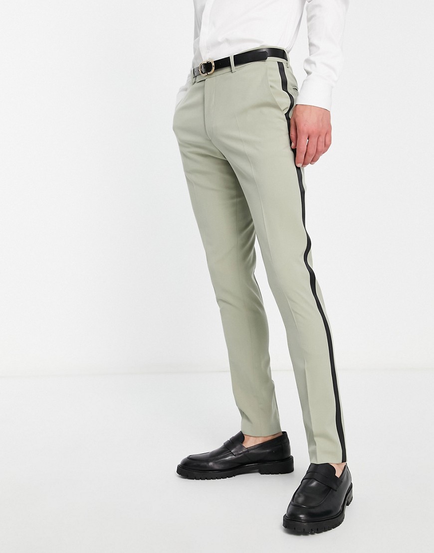 Asos Design Skinny Tuxedo Suit Pants In Khaki-green
