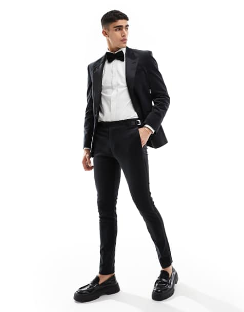 ASOS DESIGN skinny tuxedo suit trouser in black velvet - view 1