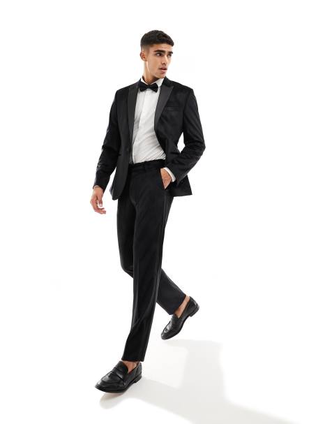 ASOS DESIGN skinny tuxedo suit trouser in black velvet - view 1