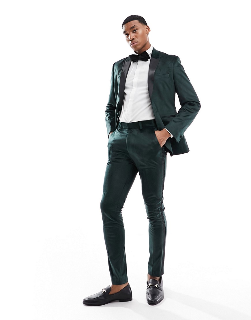 ASOS DESIGN skinny tuxedo suit trouser in green velvet