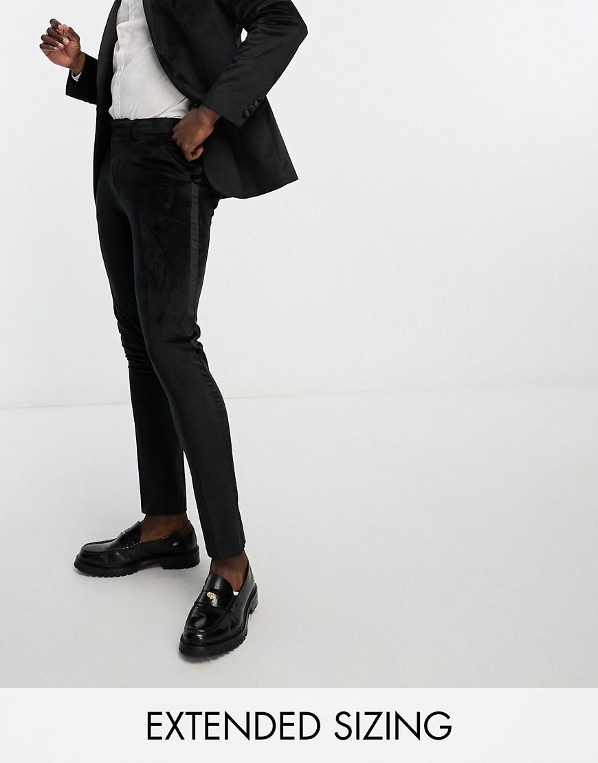 ASOS DESIGN skinny tuxedo suit trouser in velvet in black