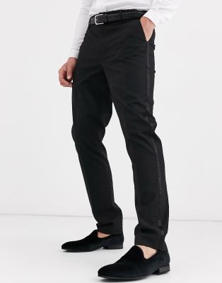 ASOS DESIGN skinny tuxedo suit trousers in black Black