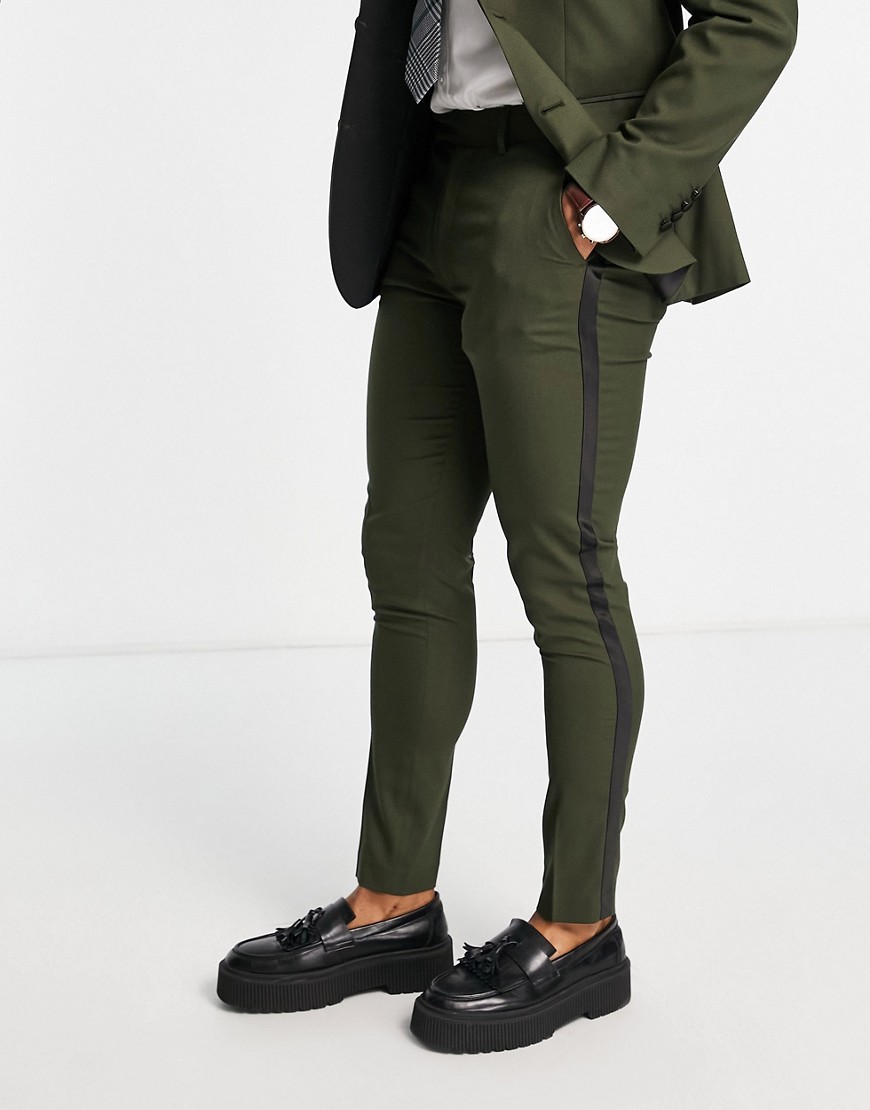 ASOS DESIGN skinny tuxedo suit trousers in forest green